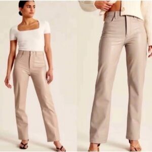 Abercrombie & Fitch The 90's Straight Ultra High Rise Faux Leather Pants Tan 28